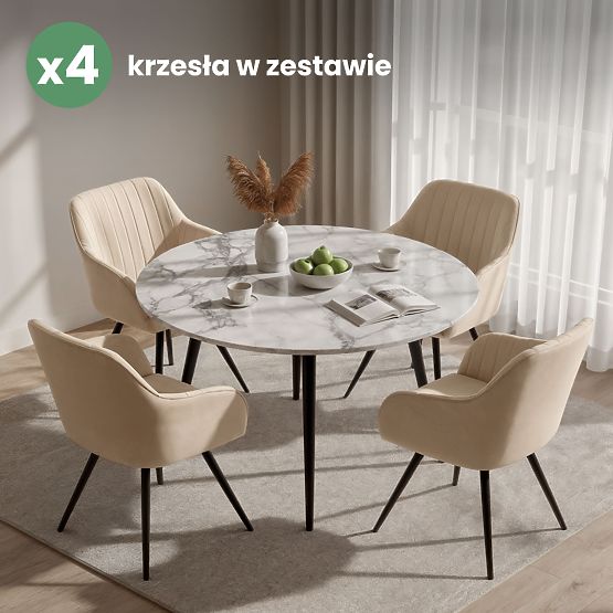 4x Baršunasta rotirajuća stolica s prošivanjem Bež TURNO Crne noge