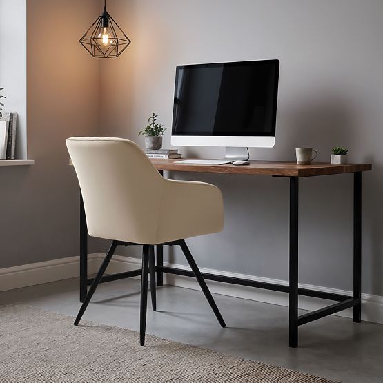 4x Baršunasta rotirajuća stolica s prošivanjem Bež TURNO Crne noge