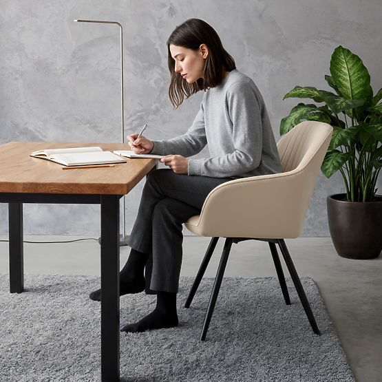 4x Baršunasta rotirajuća stolica s prošivanjem Bež TURNO Crne noge