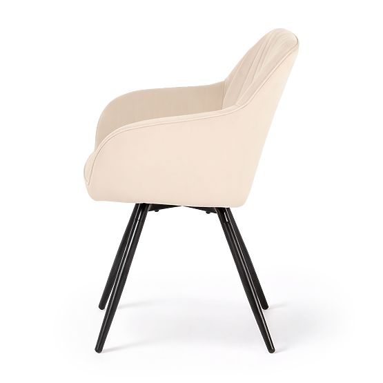 4x Baršunasta rotirajuća stolica s prošivanjem Bež TURNO Crne noge