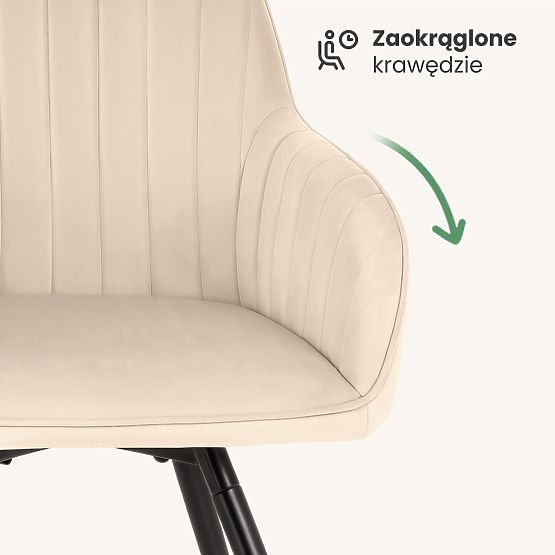 4x Baršunasta rotirajuća stolica s prošivanjem Bež TURNO Crne noge