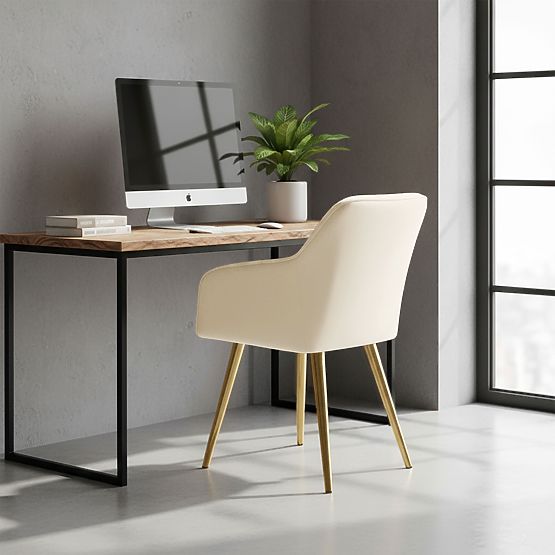 4x Baršunasta tapecirana stolica s prošivom Krem FLORENCE Zlatne noge