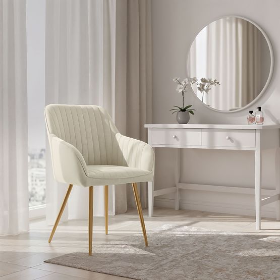4x Baršunasta tapecirana stolica s prošivom Krem FLORENCE Zlatne noge