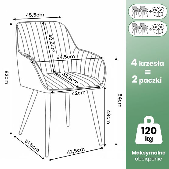 4x Baršunasta tapecirana stolica s prošivom Krem FLORENCE Zlatne noge