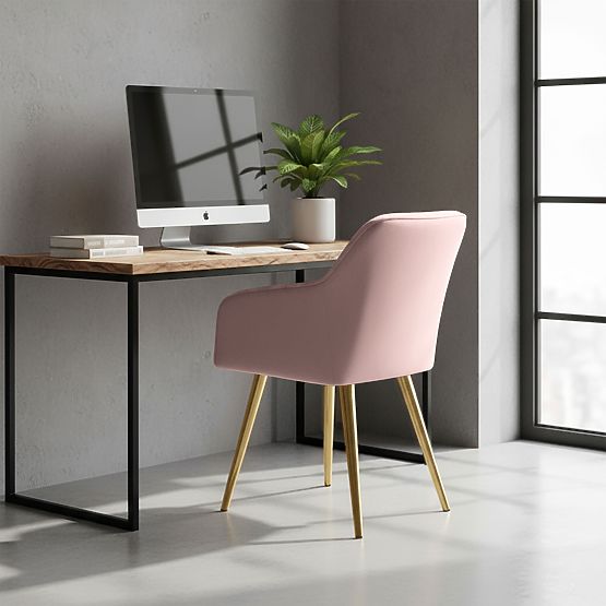 4x Baršunasta tapecirana stolica s prošivom Puder Ružičasta FLORENCE Zlatne noge