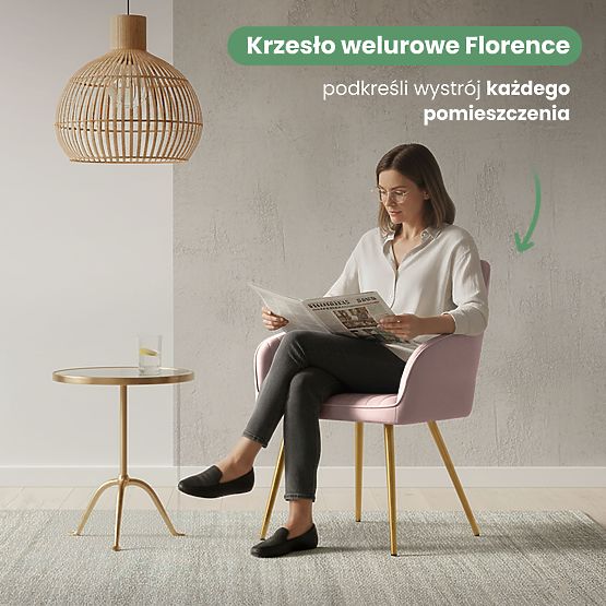 4x Baršunasta tapecirana stolica s prošivom Puder Ružičasta FLORENCE Zlatne noge