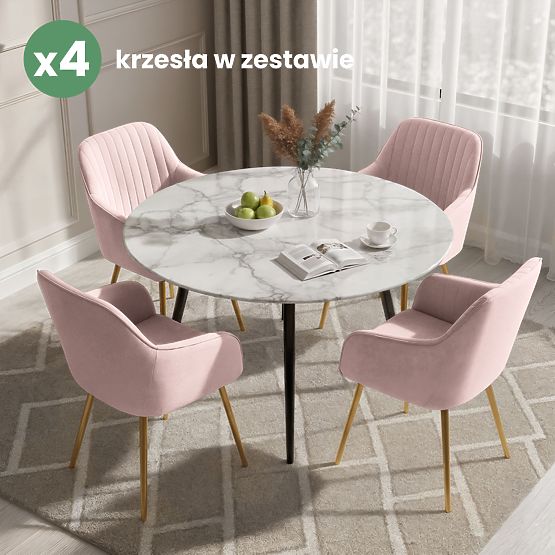 4x Baršunasta tapecirana stolica s prošivom Puder Ružičasta FLORENCE Zlatne noge