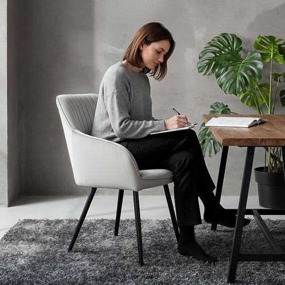 4x Baršunasta tapecirana stolica s prošivom Siva FLORENCE Crne noge