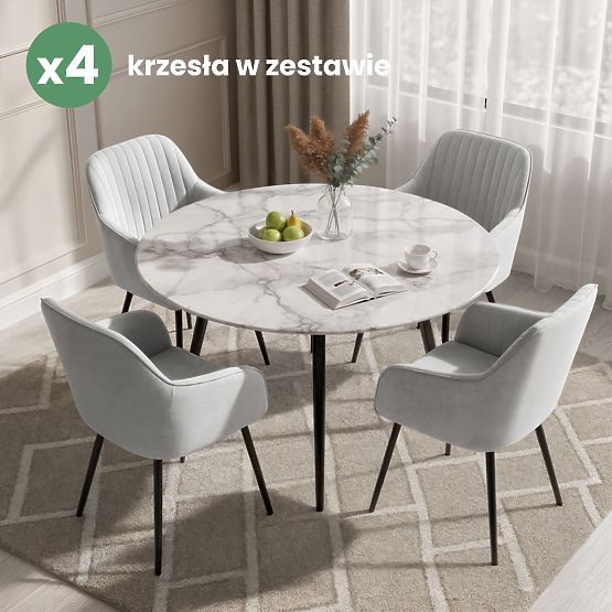 4x Baršunasta tapecirana stolica s prošivom Siva FLORENCE Crne noge