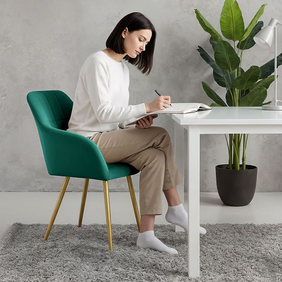 4x Tapecirana stolica s kvadratnim prošivanjem Boja Boce Zelena LUXANO Zlatne noge