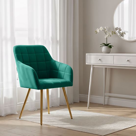 4x Tapecirana stolica s kvadratnim prošivanjem Boja Boce Zelena LUXANO Zlatne noge