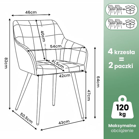 4x Tapecirana stolica s kvadratnim prošivom Bakrena LUXANO Crne noge