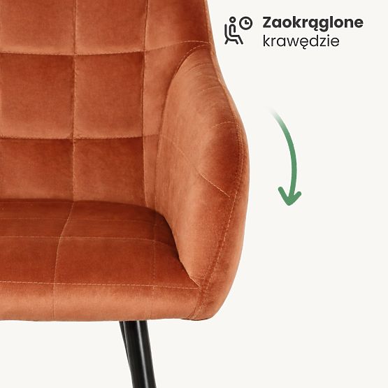 4x Tapecirana stolica s kvadratnim prošivom Bakrena LUXANO Crne noge