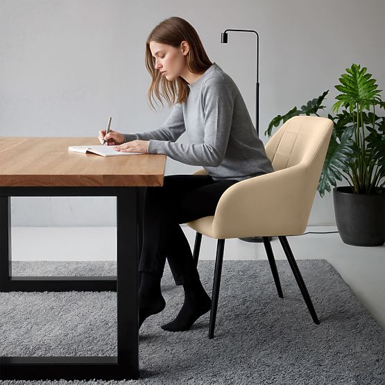 4x Tapecirana stolica s kvadratnim prošivom Bež LUXANO Crne noge