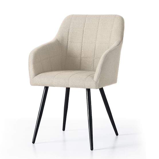 4x Tapecirana stolica s kvadratnim prošivom Bež LUXANO Crne noge tkanina Lumos