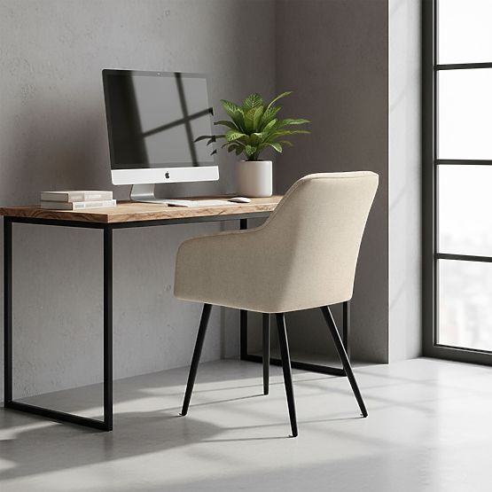 4x Tapecirana stolica s kvadratnim prošivom Bež LUXANO Crne noge tkanina Lumos