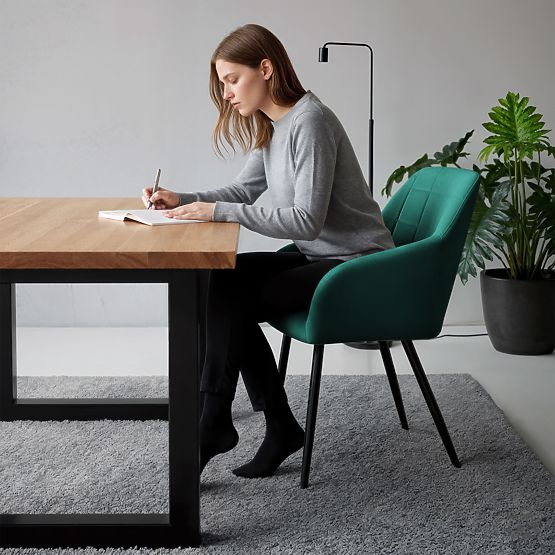 4x Tapecirana stolica s kvadratnim prošivom Boja Boce Zelena LUXANO Crne noge