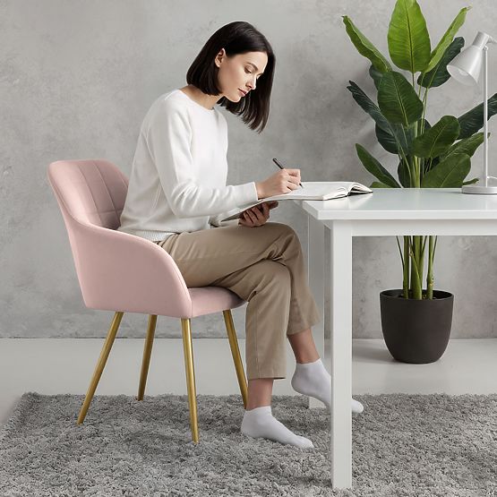 4x Tapecirana stolica s kvadratnim prošivom Puder Ružičasta LUXANO Zlatne noge
