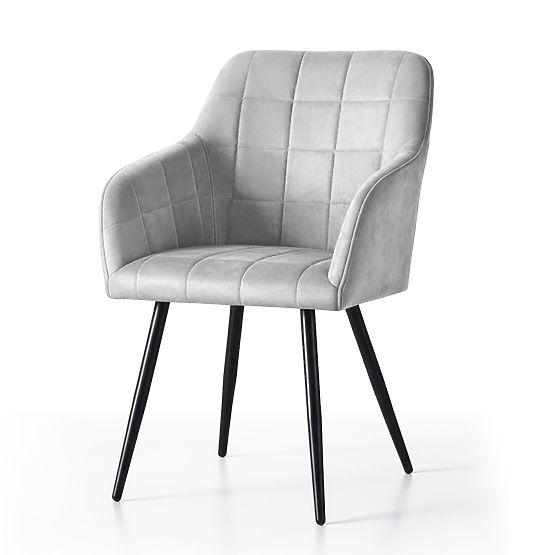 4x Tapecirana stolica s kvadratnim prošivom Siva LUXANO Crne noge