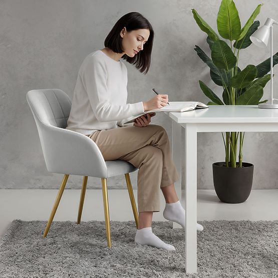 4x Tapecirana stolica s kvadratnim prošivom Siva LUXANO Zlatne noge