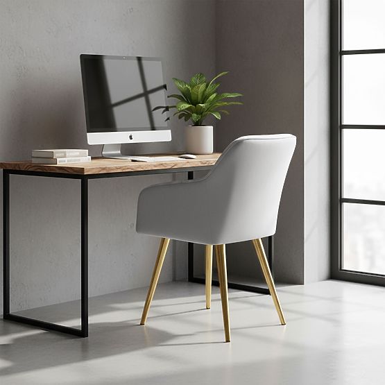 4x Tapecirana stolica s kvadratnim prošivom Siva LUXANO Zlatne noge