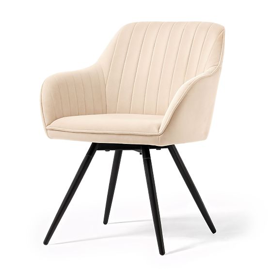 6x Baršunasta okretna stolica s prošivanjem Bež TURNO Crne noge