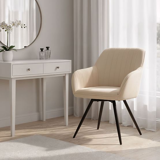 6x Baršunasta okretna stolica s prošivanjem Bež TURNO Crne noge