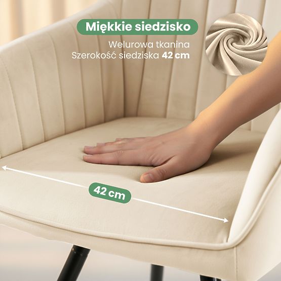 6x Baršunasta okretna stolica s prošivanjem Bež TURNO Crne noge