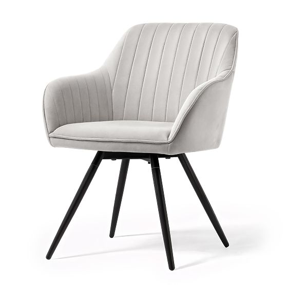 6x Baršunasta okretna stolica s prošivom Siva TURNO Crne noge