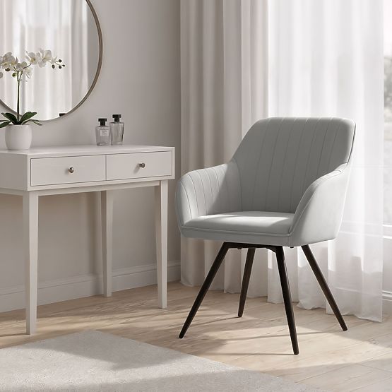 6x Baršunasta okretna stolica s prošivom Siva TURNO Crne noge