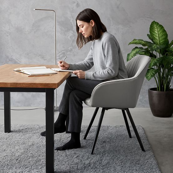 6x Baršunasta okretna stolica s prošivom Siva TURNO Crne noge