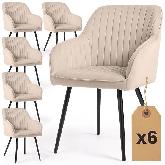 6x Baršunasta tapecirana stolica s prošivanjem Bež FLORENCE Crne noge