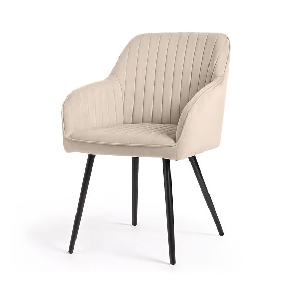 6x Baršunasta tapecirana stolica s prošivanjem Bež FLORENCE Crne noge