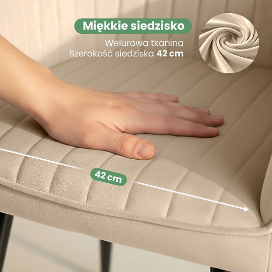 6x Baršunasta tapecirana stolica s prošivanjem Bež FLORENCE Crne noge