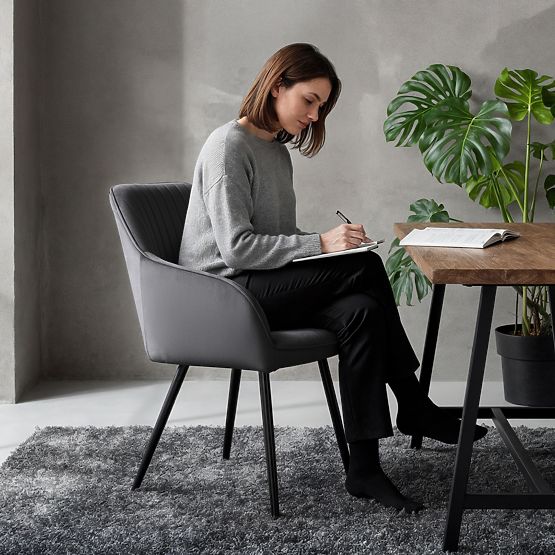 6x Baršunasta tapecirana stolica s prošivanjem Tamni Grafit FLORENCE Crne noge