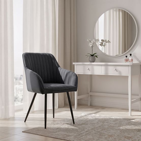 6x Baršunasta tapecirana stolica s prošivanjem Tamni Grafit FLORENCE Crne noge