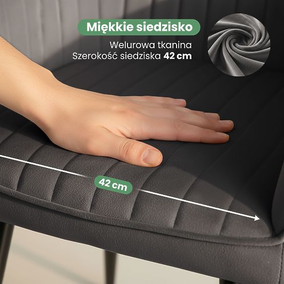 6x Baršunasta tapecirana stolica s prošivanjem Tamni Grafit FLORENCE Crne noge