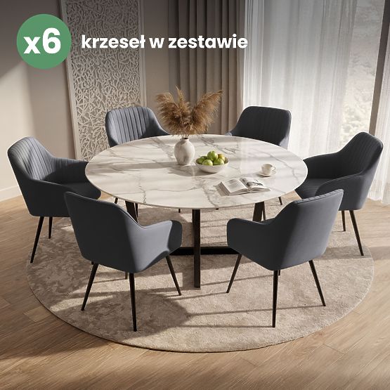 6x Baršunasta tapecirana stolica s prošivanjem Tamni Grafit FLORENCE Crne noge