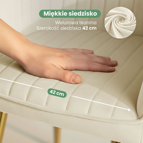 6x Baršunasta tapecirana stolica s prošivima Krem FLORENCE Zlatne noge