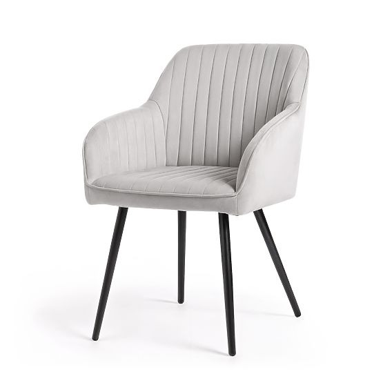 6x Baršunasta tapecirana stolica s prošivom Siva FLORENCE Crne noge