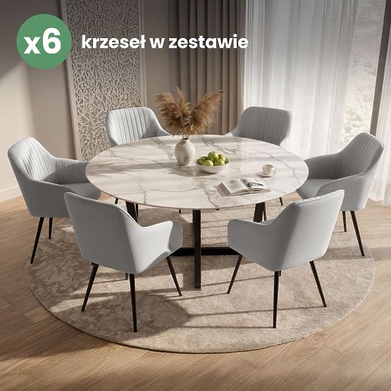 6x Baršunasta tapecirana stolica s prošivom Siva FLORENCE Crne noge