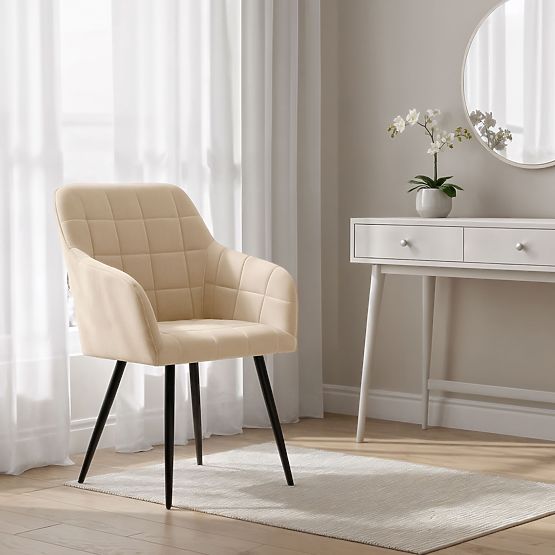 6x Tapecirana stolica s kvadratnim prošivanjem Bež LUXANO Crne noge