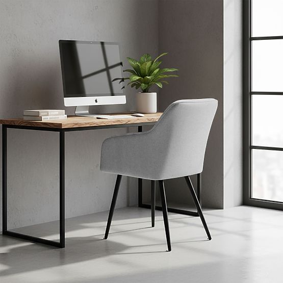 6x Tapecirana stolica s kvadratnim prošivima Svijetlosiva LUXANO Crne noge tkanina Lumos