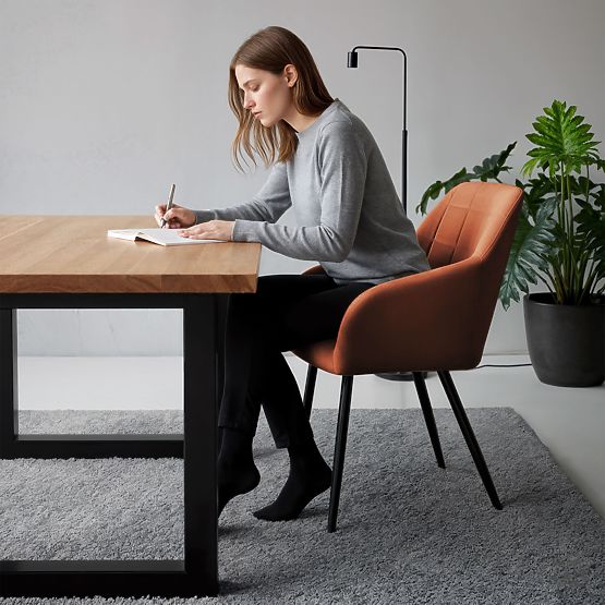 6x Tapecirana stolica s kvadratnim prošivom Bakrena LUXANO Crne noge