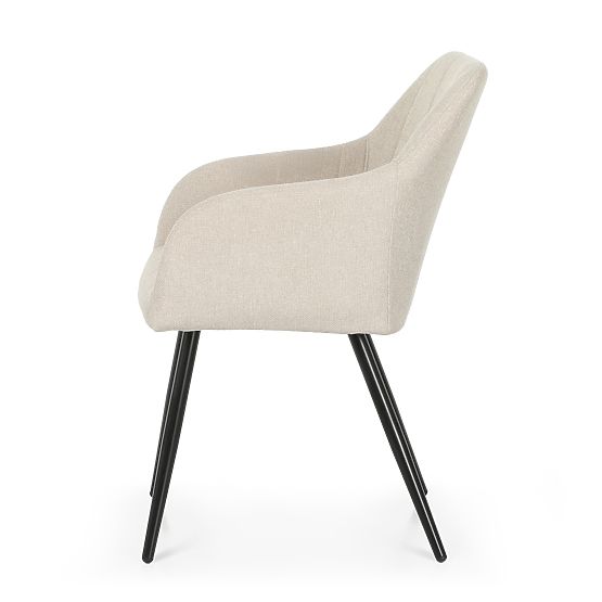 6x Tapecirana stolica s kvadratnim prošivom Bež LUXANO Crne noge tkanina Lumos