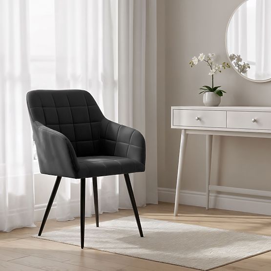 6x Tapecirana stolica s kvadratnim prošivom Crna LUXANO Crne noge