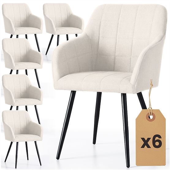 6x Tapecirana stolica s kvadratnim prošivom Krem LUXANO Crne noge tkanina Lumos