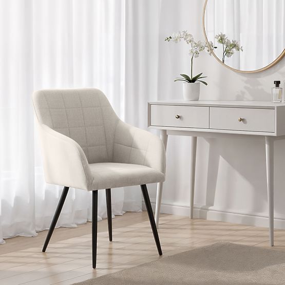 6x Tapecirana stolica s kvadratnim prošivom Krem LUXANO Crne noge tkanina Lumos