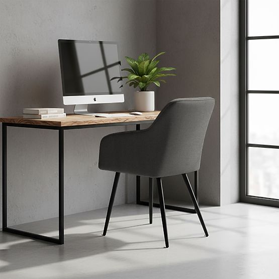 6x Tapecirana stolica s kvadratnim prošivom Tamni Grafit LUXANO Crne noge tkanina Lumos