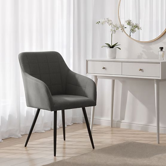 6x Tapecirana stolica s kvadratnim prošivom Tamni Grafit LUXANO Crne noge tkanina Lumos